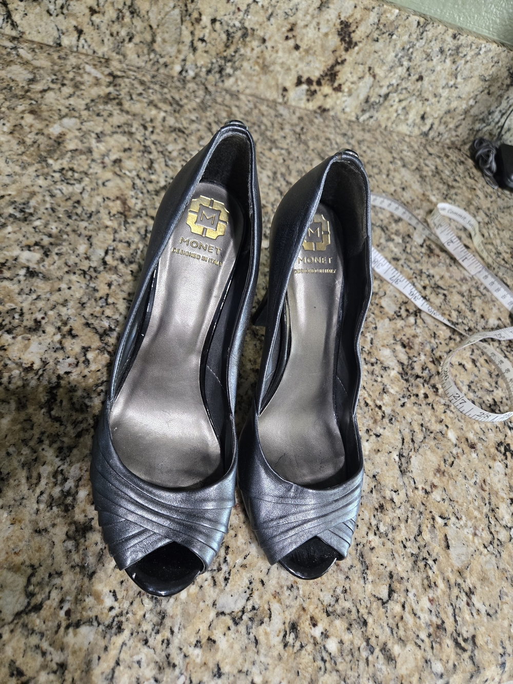 Monet Womens Black Peep-Toe Heels